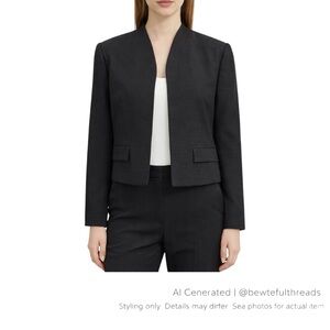Koton Textured Cropped Blazer EU 36 Black Collarless Minimalist Jacket